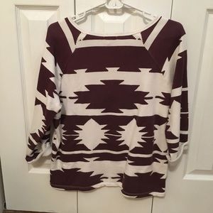 maroon tribal print pullover